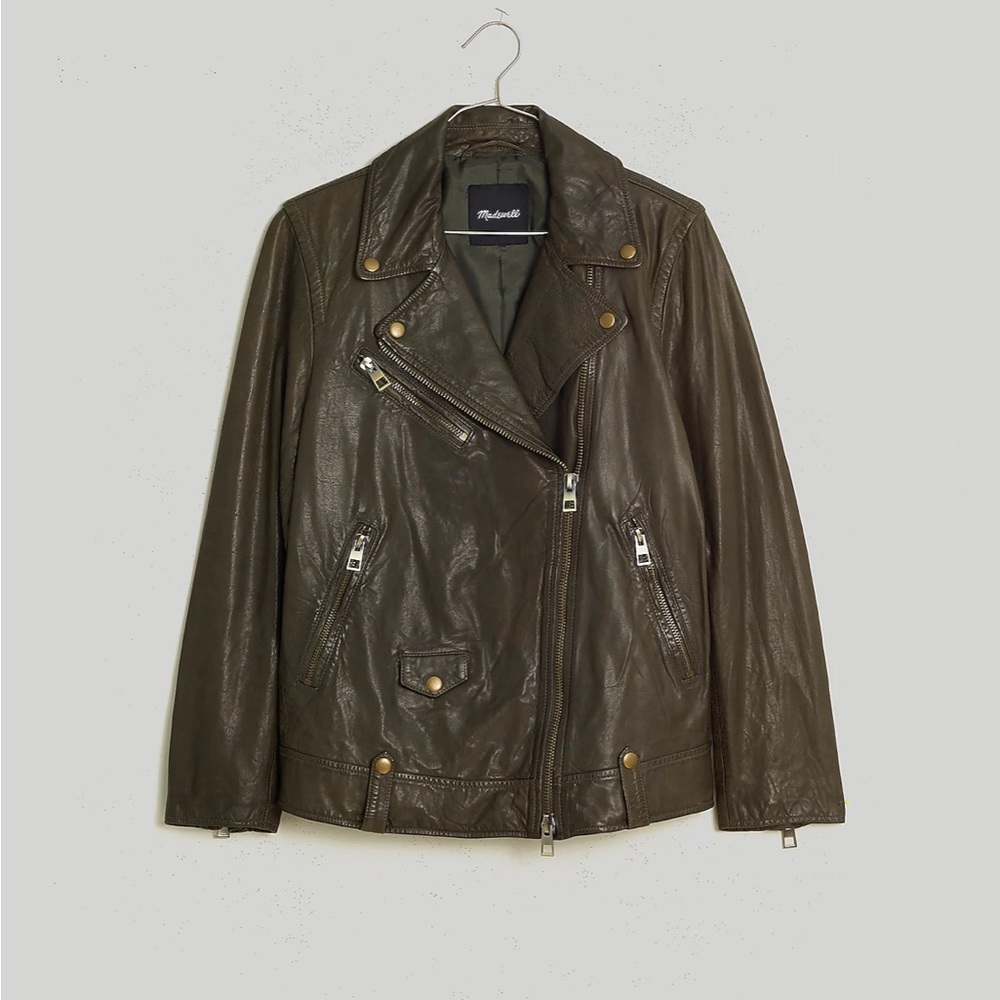 Madewell | Washed Leather Oversized Motorcycle Jacket: Dark Fatigue S